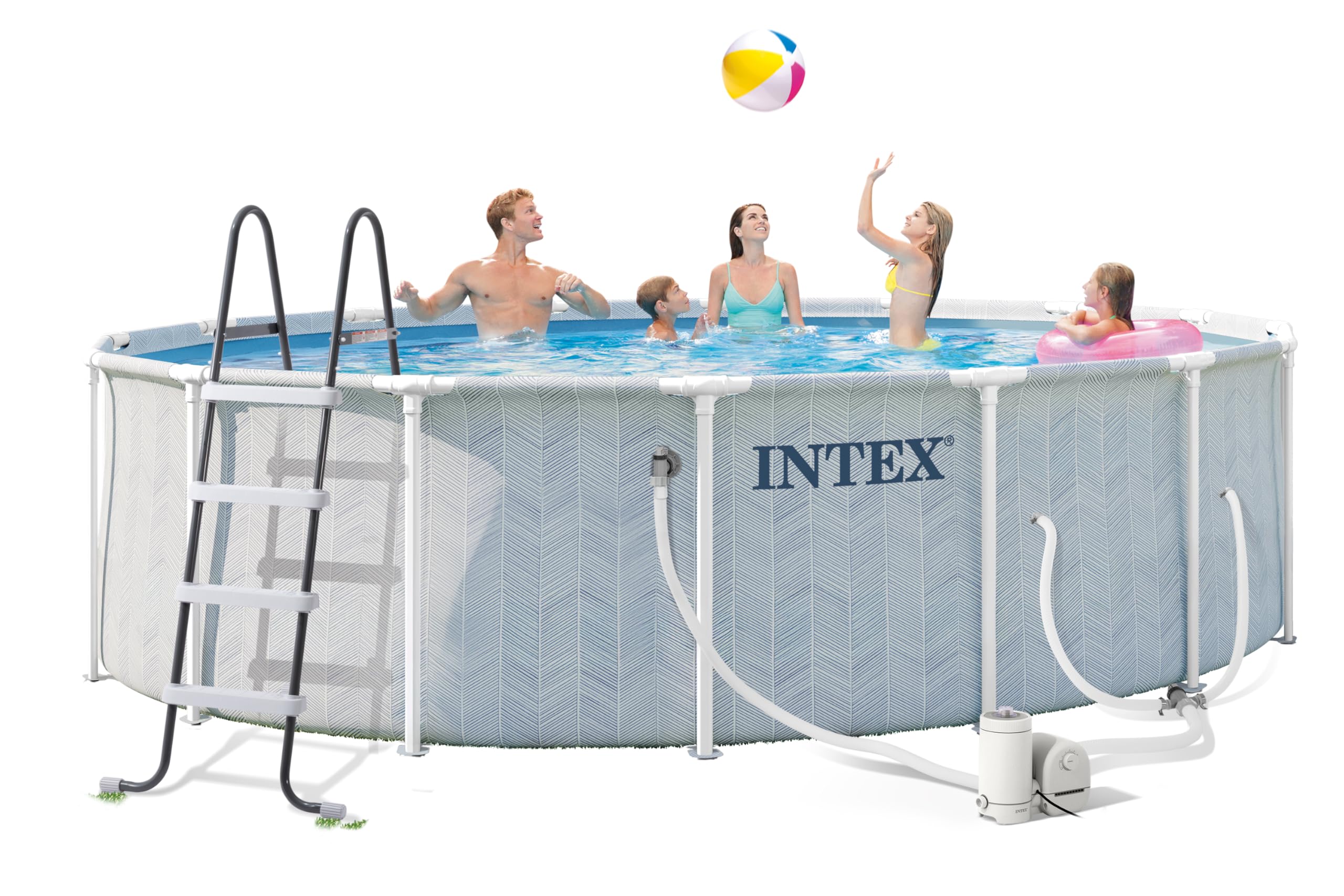 Photo 1 of INTEX 26745EP 16ft X 48in Chevron Prism Frame Premium Above Ground Swimming Pool Set with 1500 GPH Filter Pump, Removable Ladder, Ground Cloth, Pool Cover