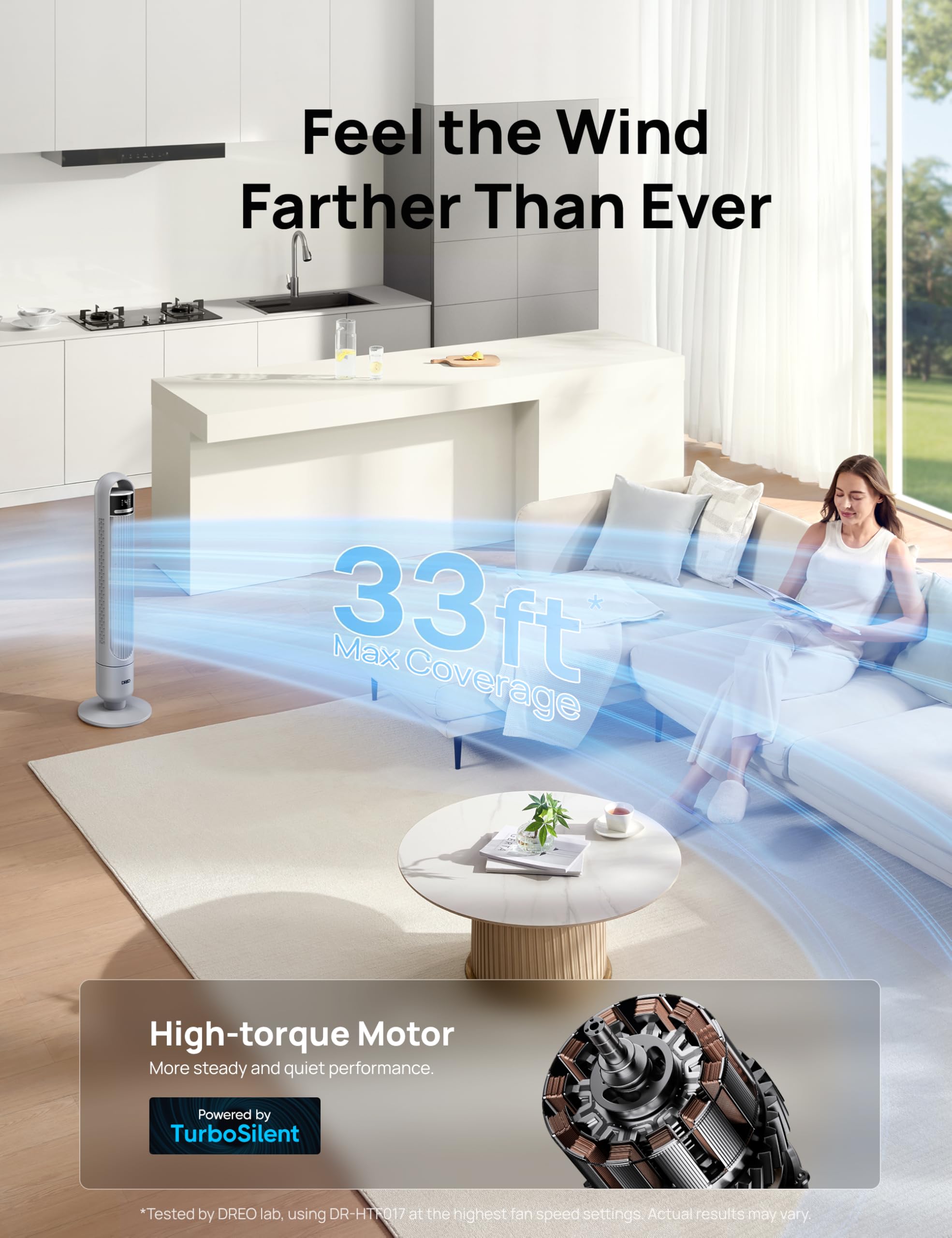 Dreo - Ventilatore a torre per camera da letto, 4 velocità, 3 modalità di ventilatore da terra per camera con oscillazione di 90° di larghezza, 28dB silenzioso per dormire, velocità di 7,6 m/s