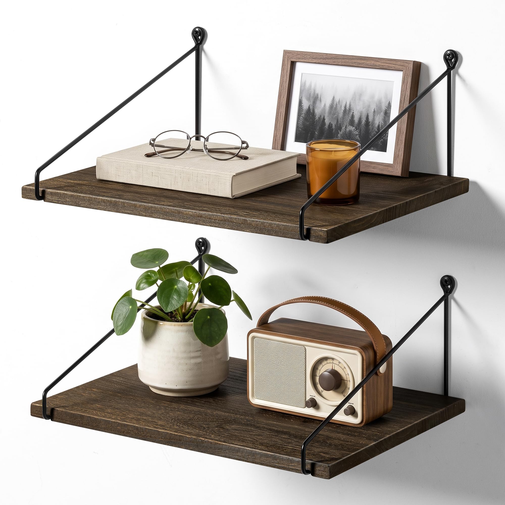 Afuly Floating Shelves for Wall, Brown Wooden Shelves with Bracket — image 1