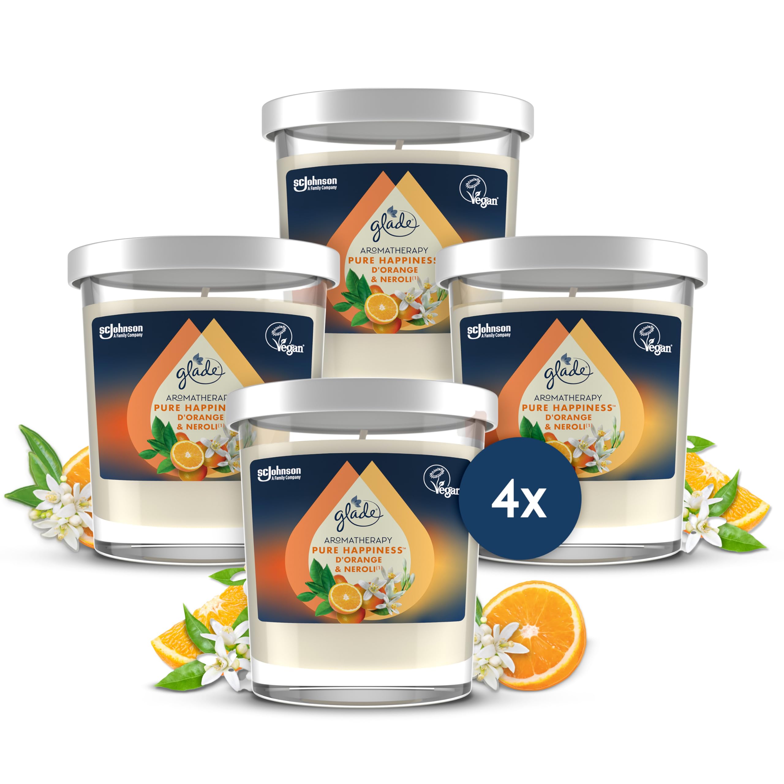 GLADE® AROMATHÉRAPIE BOUGIE PURE HAPPINESS ORANGE & NÉROLI - sans huile de palme