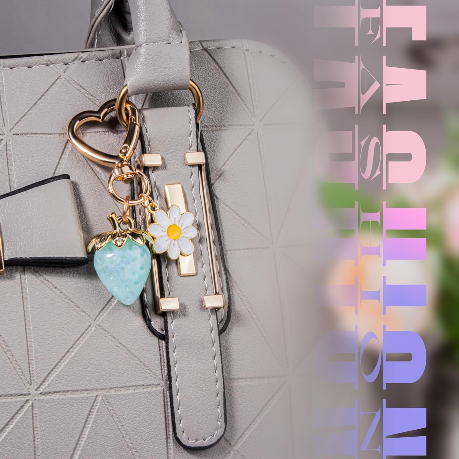 Wikavanli Cute Strawberry Keychain,Bag Charms,Kawaii Heart Flower Daisy Key chains Accessories Decor for Women Girls Purse - Image 5