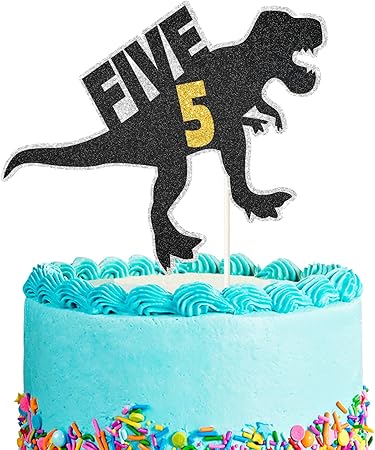 Amazon Co Jp 恐竜 ケーキトッパー 5歳の誕生日 子供の誕生日パーティー 5周年記念パーティーデコレーション用品 ホーム キッチン