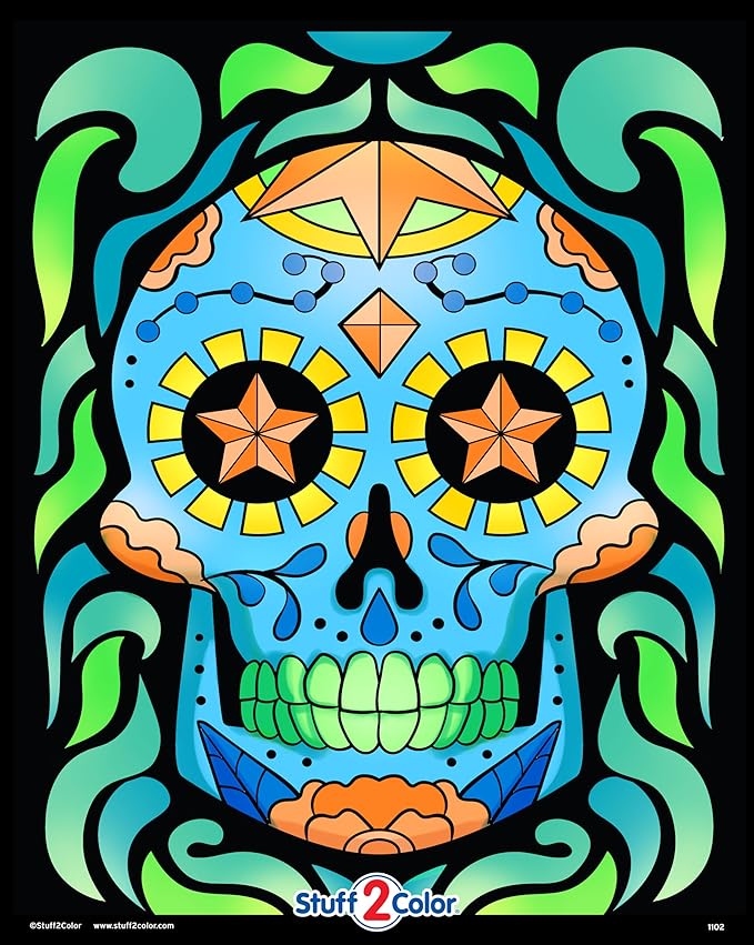 Sugar Skull Diamond - Fuzzy Coloring Poster - All Ages Coloring for Kids, Toddlers, Teens, and Adults (Great for Arts and Crafts Coloring Time, After School, or as a Family Activity) Calavera