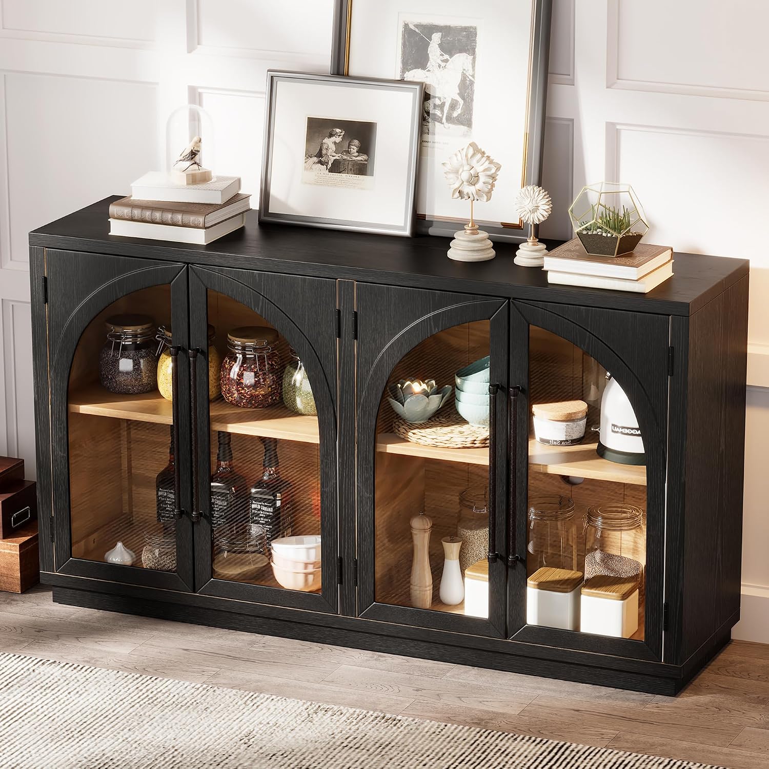 Amazon.com: Amposei Retro Accent Sideboard 60-Inch Glass Doors Console ...