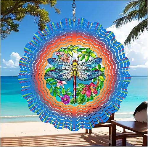 Miniatura 9 de Hilanderos de viento de medusa, 12 pulgadas, de acero inoxidable 3D, escultura cinética, azul, vida marina, decoración de jardín