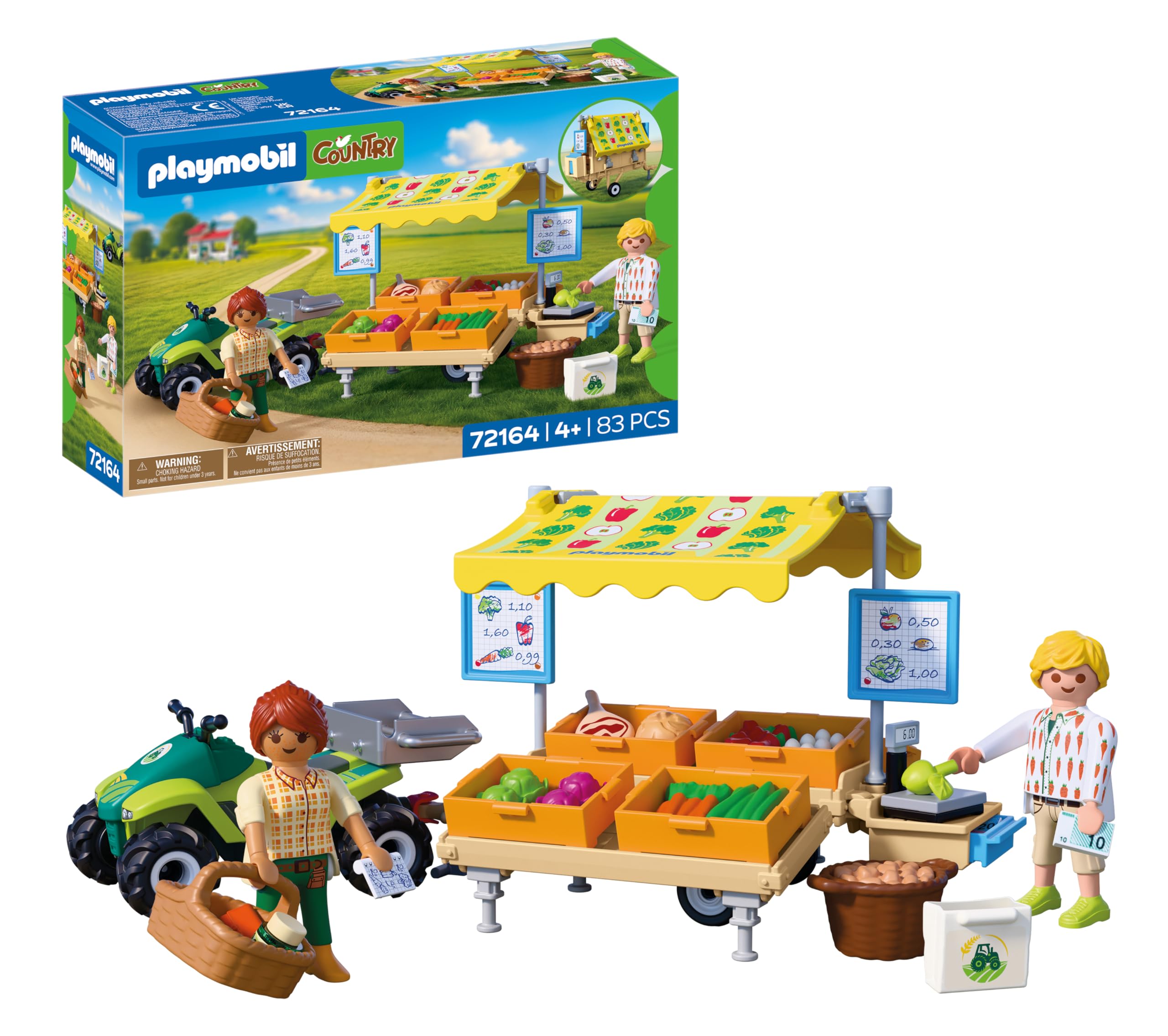 Playmobil | Country | Farm Stand | Mobile Market Stand with Quad, Fresh Produce & Many Accessories | For Children Aged 4+ | 72164