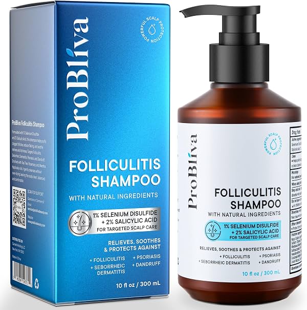 Champú ProBliva para foliculitis: champú medicado antimicótico para foliculitis, psoriasis del cuero cabelludo, caspa y dermatitis seborreica – cuidado exfoliante para acumulación, picazón y sequedad del cuero cabelludo - 10 fl.oz