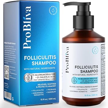 ProBliva Folliculitis Shampoo: Medicated Antifungal Shampoo for Folliculitis, Scalp Psoriasis, Dandruff & Seborrheic Dermatitis Exfoliating Care for Scalp Buildup, Itch & Dryness - 10 fl.oz