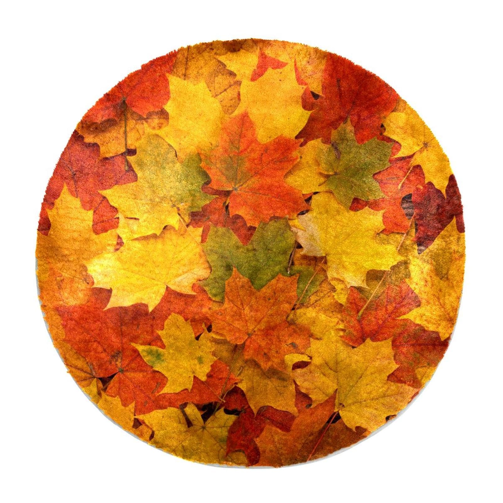 Tapis moderne à poils longs salon feuilles d'érable rond 60 cm