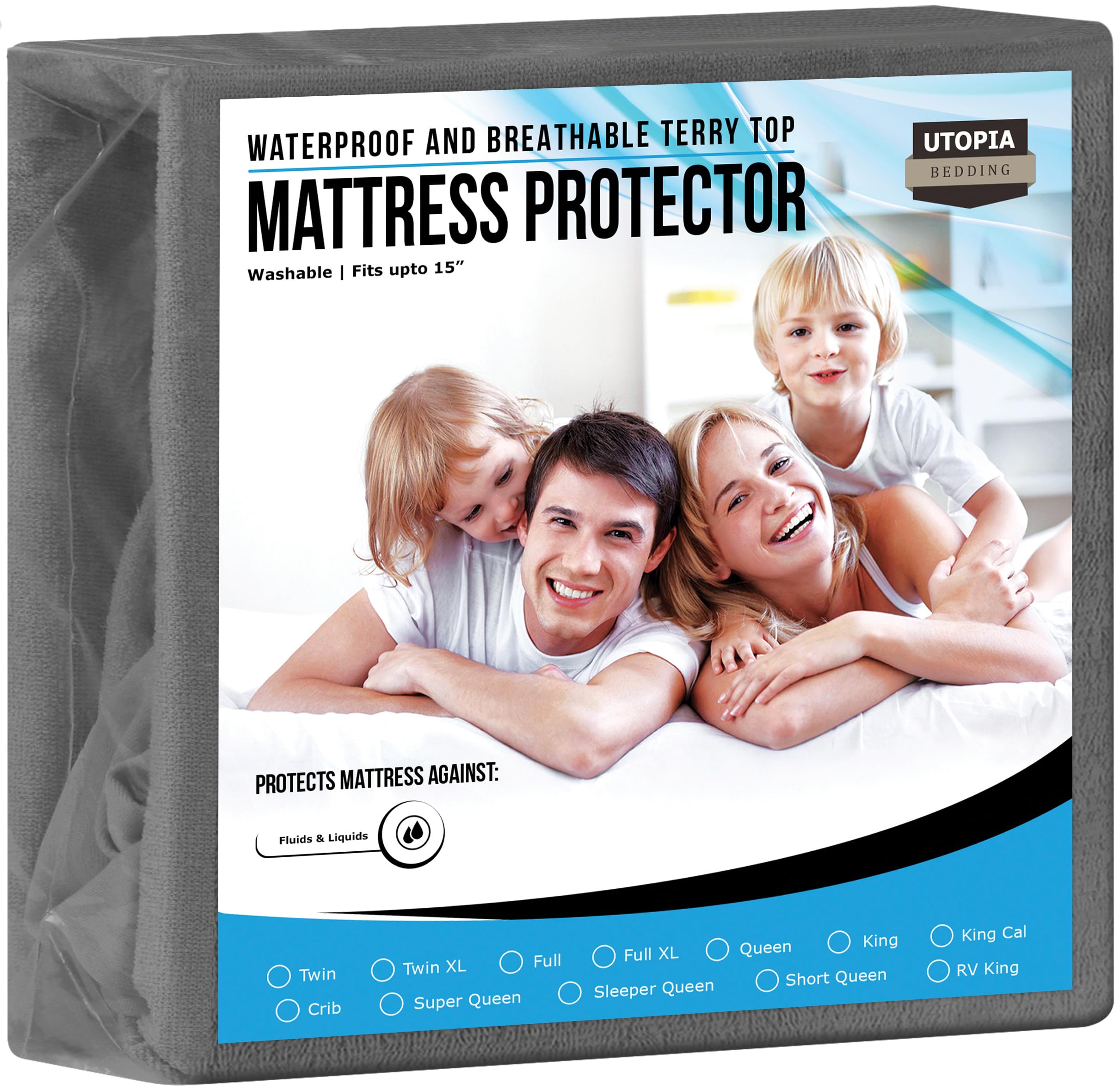 Utopia Bedding Waterproof Mattress Protector Full Size, Premium Terry Mattress Cover 200 GSM, Breathable, Fitted Style with Stretchable Pockets (Gray)OEKO-TEX STANDARD 100