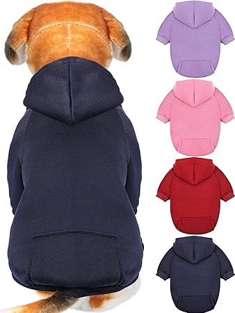 4 Pieces Dog Hoodie Dog Sweaters with Hat, Cold Weather Cotton Dog Hoodies with Pocket Hooded Clothes Apparel Costume Puppy Cat Winter Hoodies Warm Coat Sweater for Small Dogs Cats Puppy Animal (XXS)