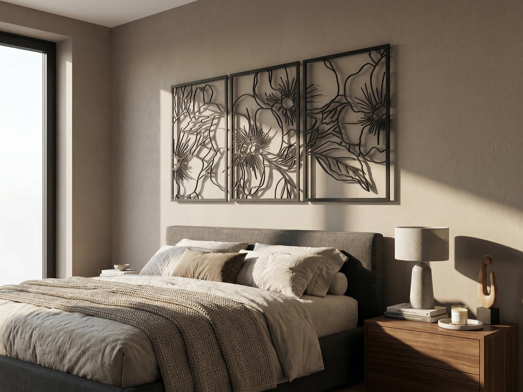 VAILLA Blumen Wanddeko Holz 3D – Wandbild 4er Set Wohnzimmer Schlafzimmer