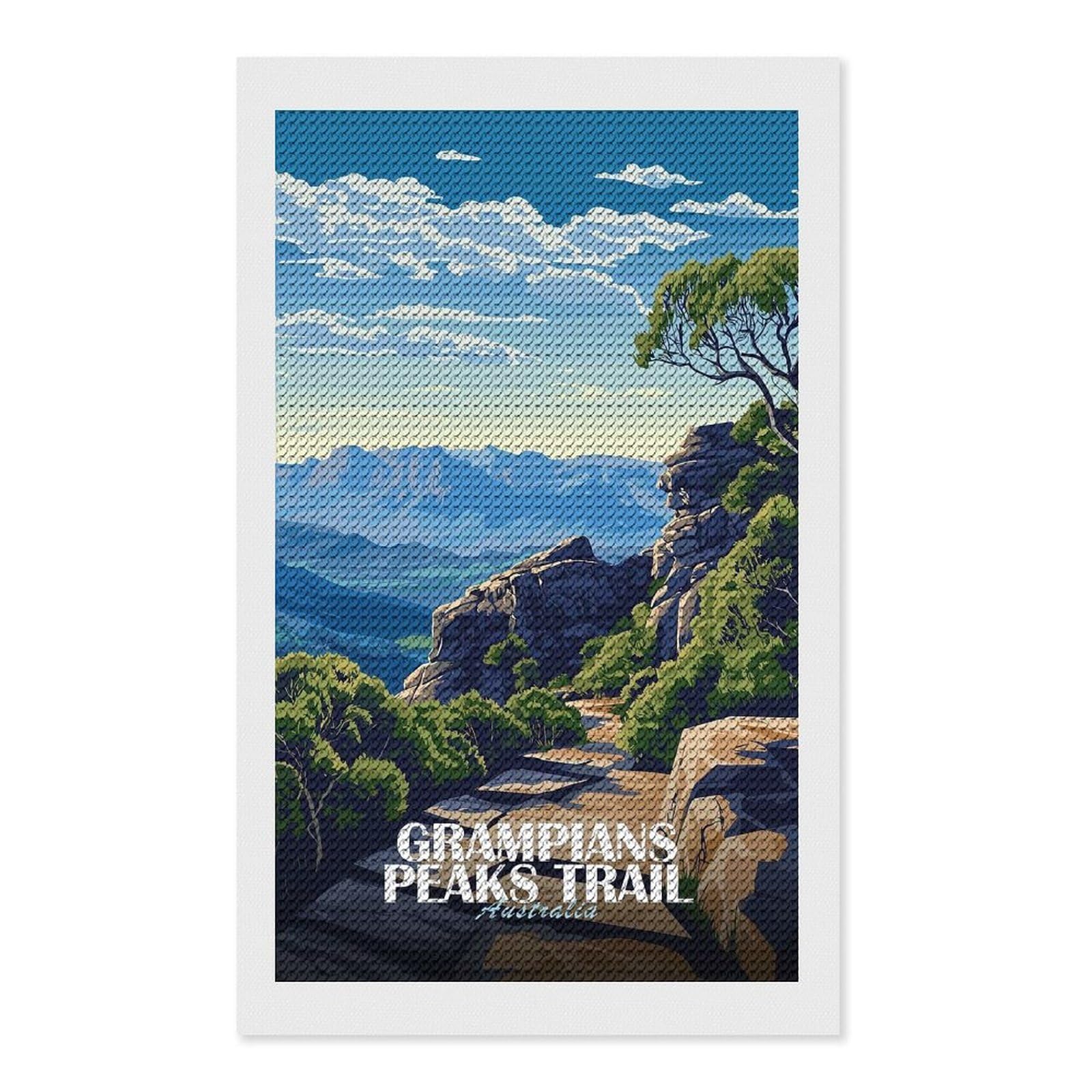 Junmoney Grampians Peaks Trail Australia Landscape DIY Diamond Art Canvas Kit 12"x20", Christmas Gift, for Family Craft Time, Leisure Activity, Home Wall Art