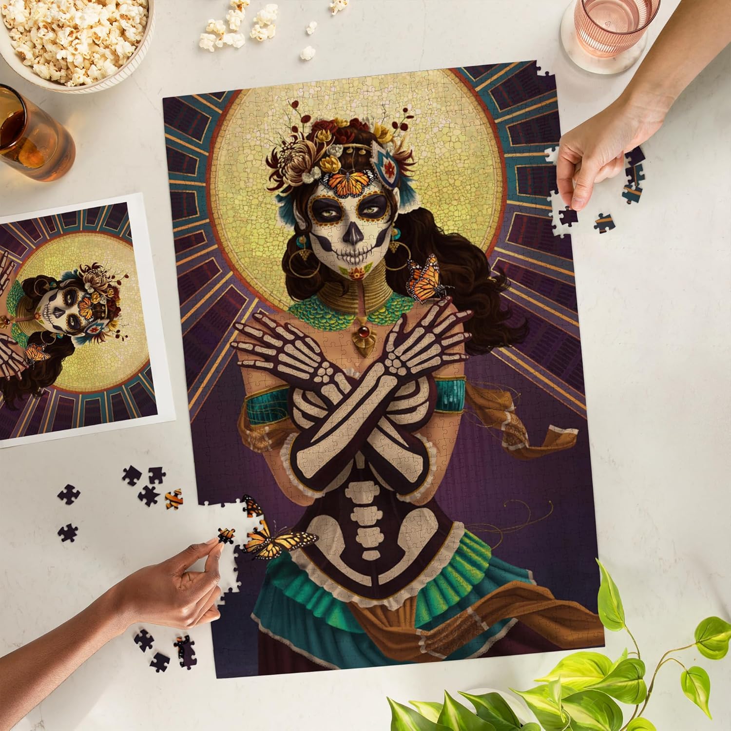 Lantern Press Day of the Dead, Crossbones, Monarch Butterflies 1000 Piece Jigsaw Puzzle for Adults, Made in USA with Reference Poster