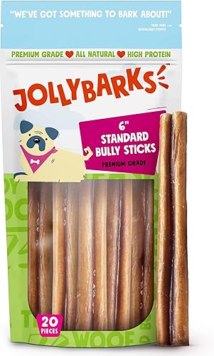 Jolly Barks Bully Sticks para perros pequeños, totalmente naturales, de un solo ingrediente, para cachorros y perros medianos (palitos de matón de 6