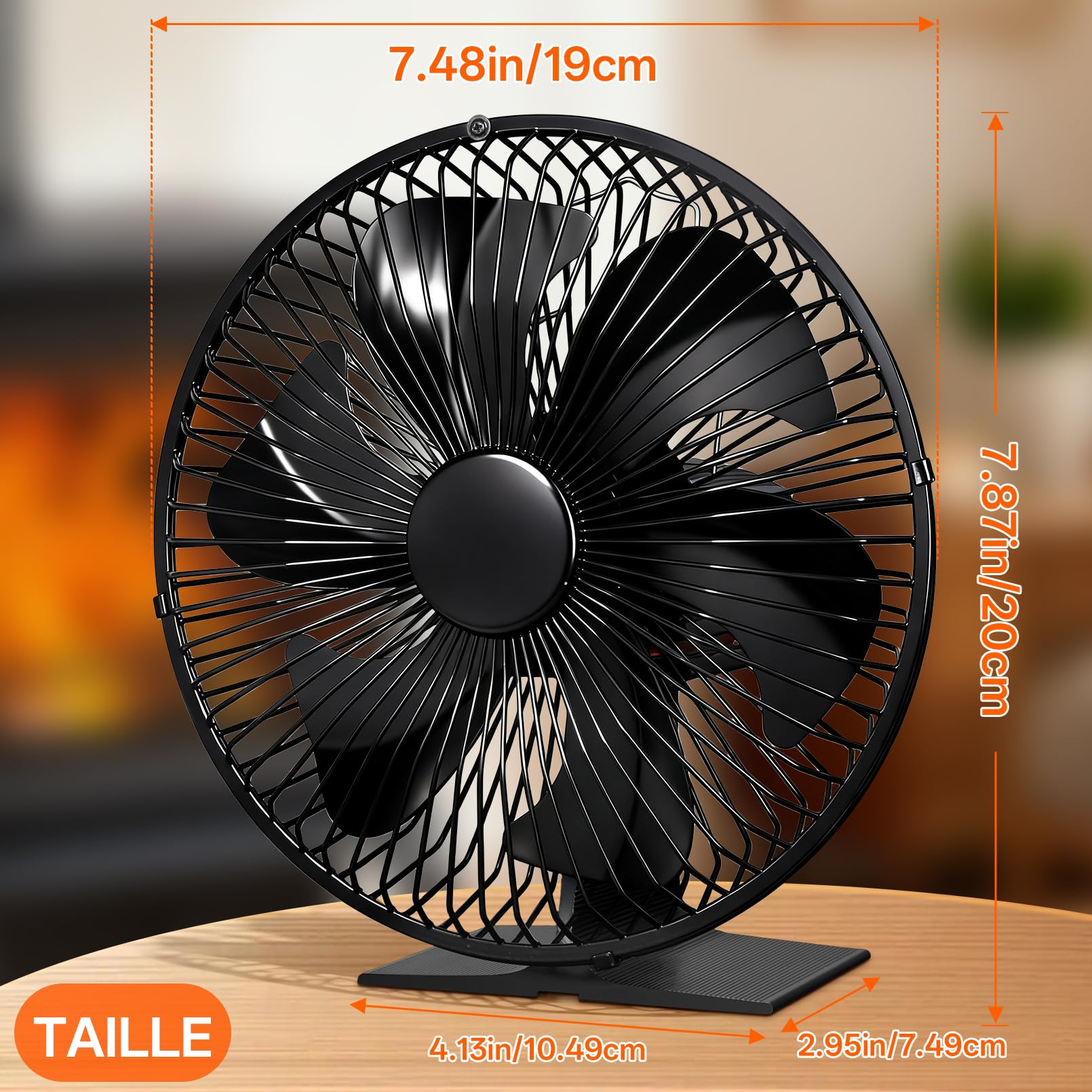 JossaColar Ventilateur de Poêle Ventilateur de Cheminée avec Grille de Protection | ventilateur de poele à 6 pales | Socle réglable, adapté aux cheminées et aux tuyaux de poêle
