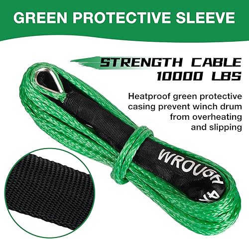 Miniatura 34 de Cuerda de cabrestante sintética de 1/4 pulgadas x 50 pies con funda protectora y dedal, resistencia a la rotura de 10,000 libras, cuerda