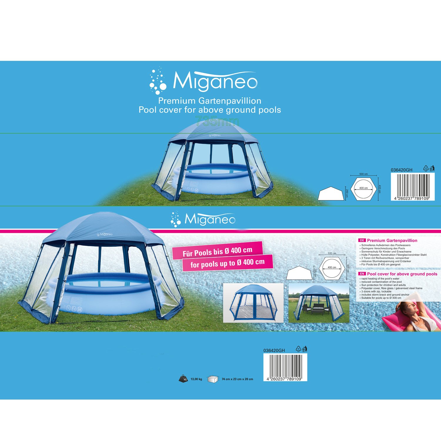 Miganeo Premium-Pavillion 500x433x250 cm zb. für Pool Zelt Metall Partyzelt Gartenpavillion PP93004