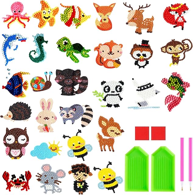 NATUCE 29Pcs 5D DIY Diamond Stickers Painting Kits for Kids Animal Sticker Paint with Diamonds by Numbers Kits Art Crafts Set for Children, Boys and Girls