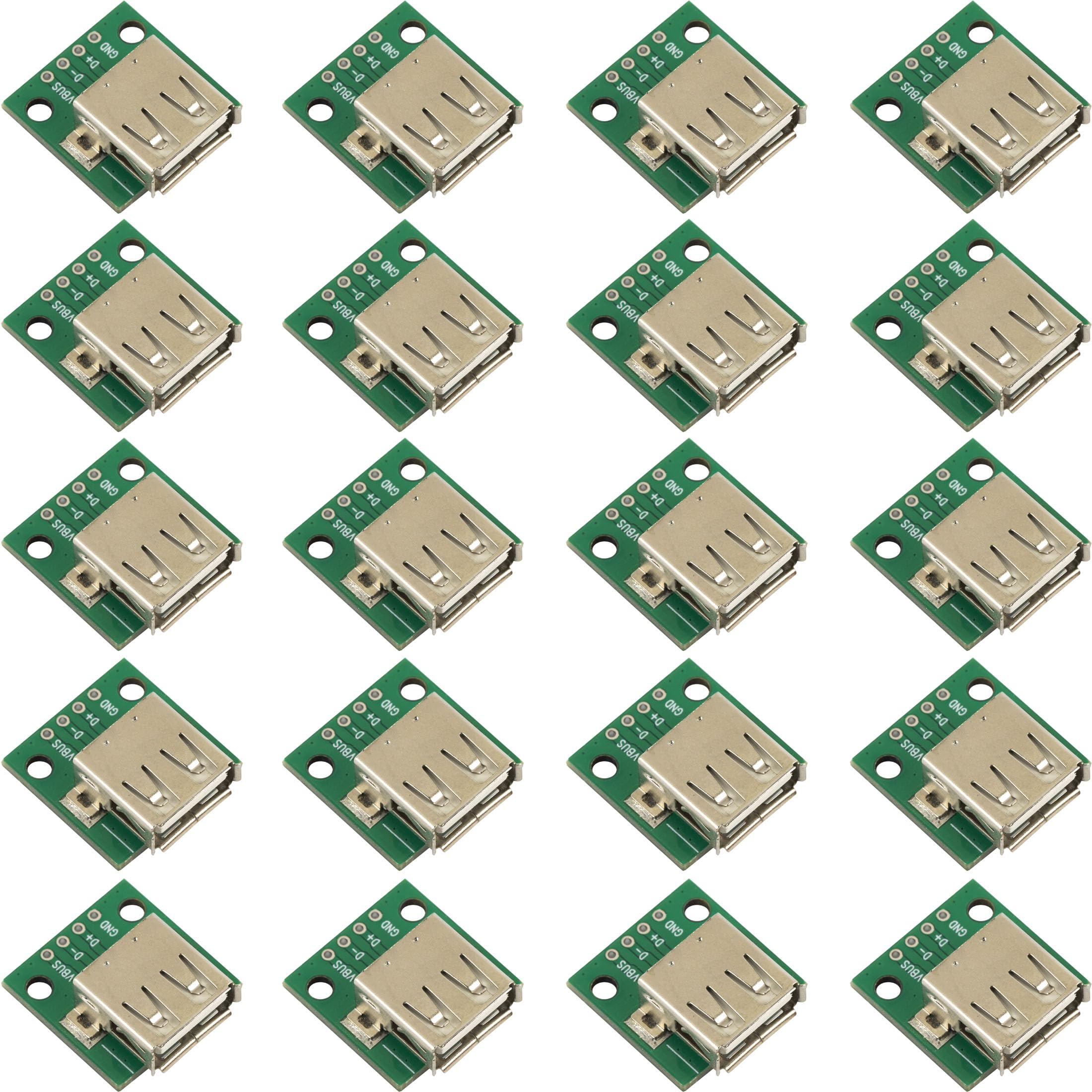 whiteeeen 20pcs USB 2.0 Breakout Board Type A Female Connector USB to DIP Adapter for DIY USB Power Supply Breadboard Design (Green)