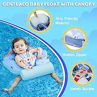 Vista 7 de Mambobaby Baby Float with Canopy & Tail Non-Inflatable Baby Swim Float Upgrade Soft Infant Pool Float Sun Protection Newborn Pool Float 3-24 Months
