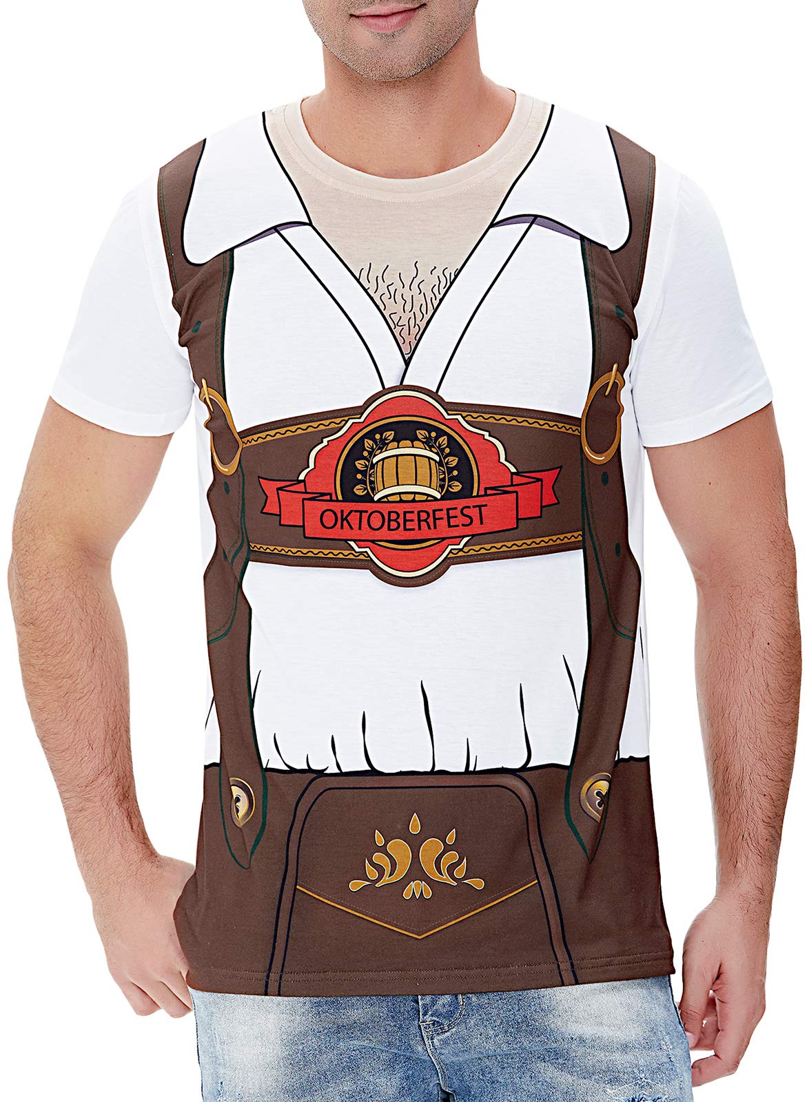 COSAVOROCK Men's Bavarian Oktoberfest Costume Outfit T-Shirts Brown XL