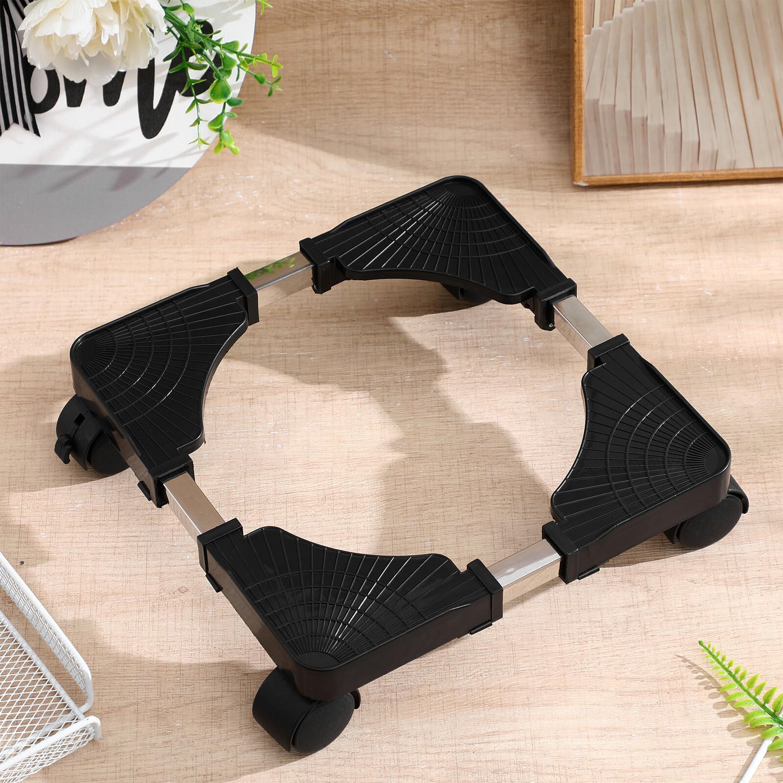 Soporte ajustable para plantas con ruedas, estructura de metal y polipropileno, extensible para macetas y cilindros de gas, ideal para uso doméstico u oficina, accesorio de jardín