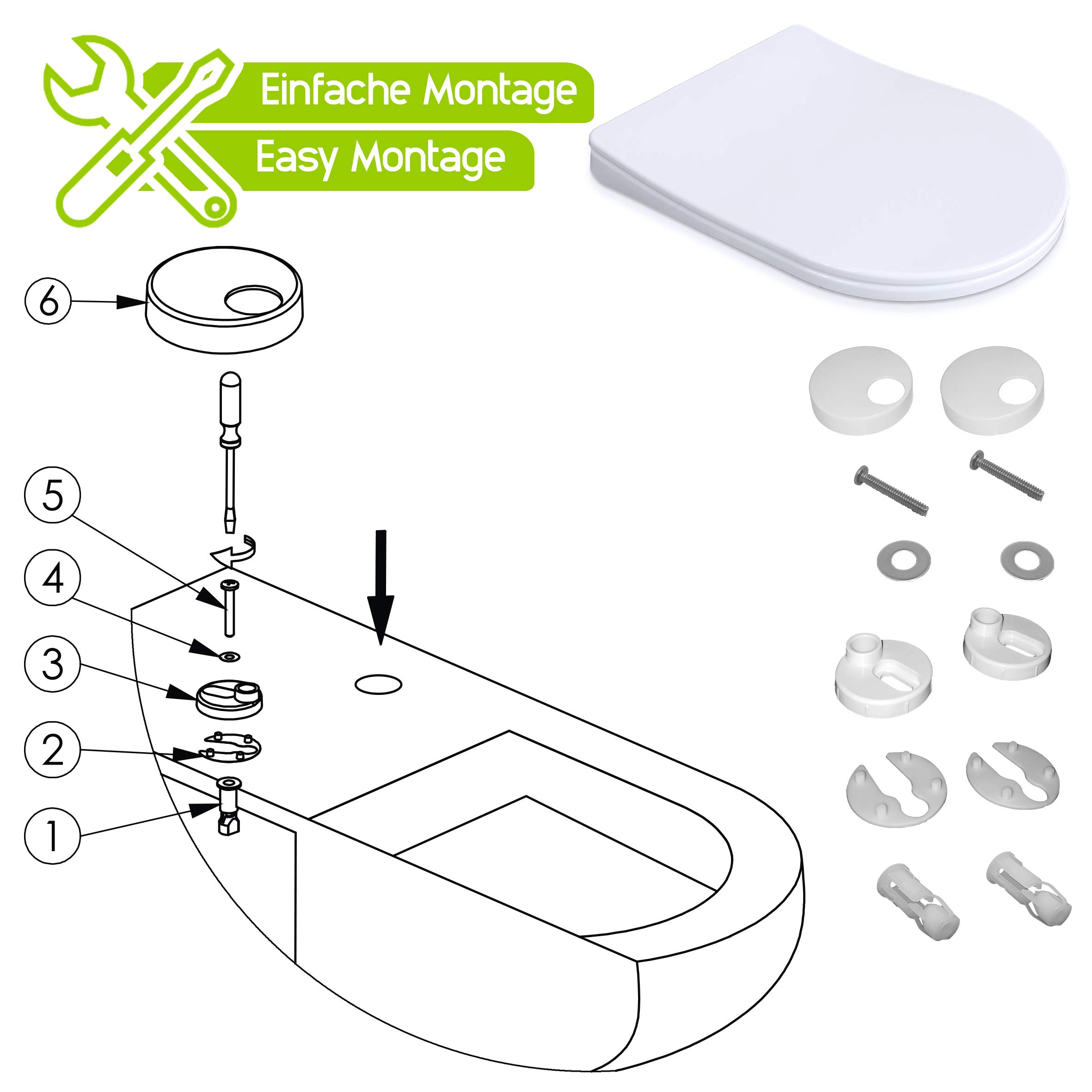 Aqua Bagno Diamond Diamond Universal D-Form Premium - sedile WC di alta qualità in polipropilene con chiusura softclose ed estraibile - sedile WC - coperchio WC