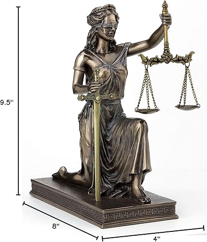 Miniatura 5 de Veronese Design Lady Justice de 10 pulgadas con escala y espada de metal sólido, acabado de bronce antiguo, estatua de abogado griego romano