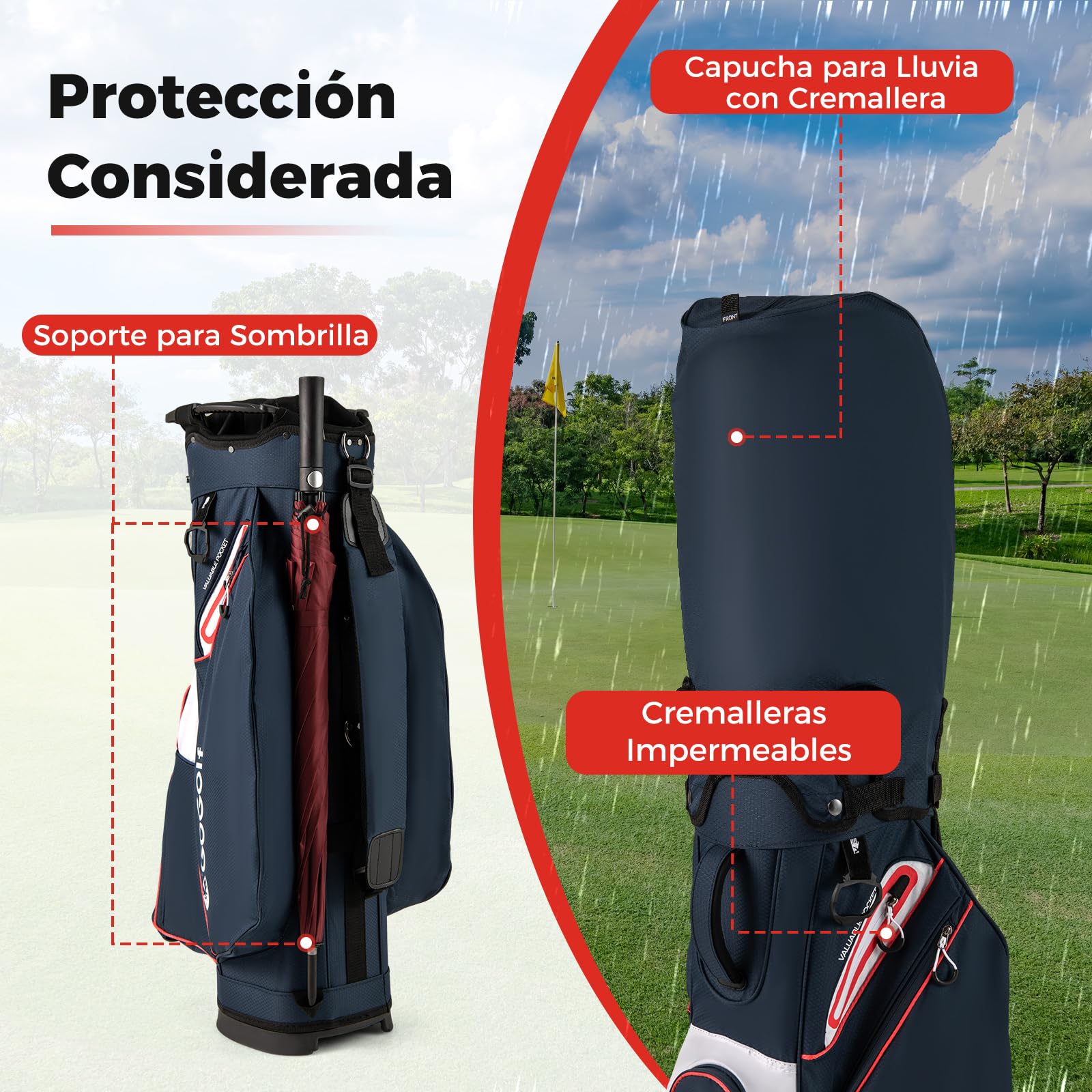 GYMAX Bolsa de Golf con 14 Divisores, Portátil para Organizar Palos con Funda Impermeable, 6 Bolsillos con Cremallera, Porta Toallas, Porta Guantes Paraguas