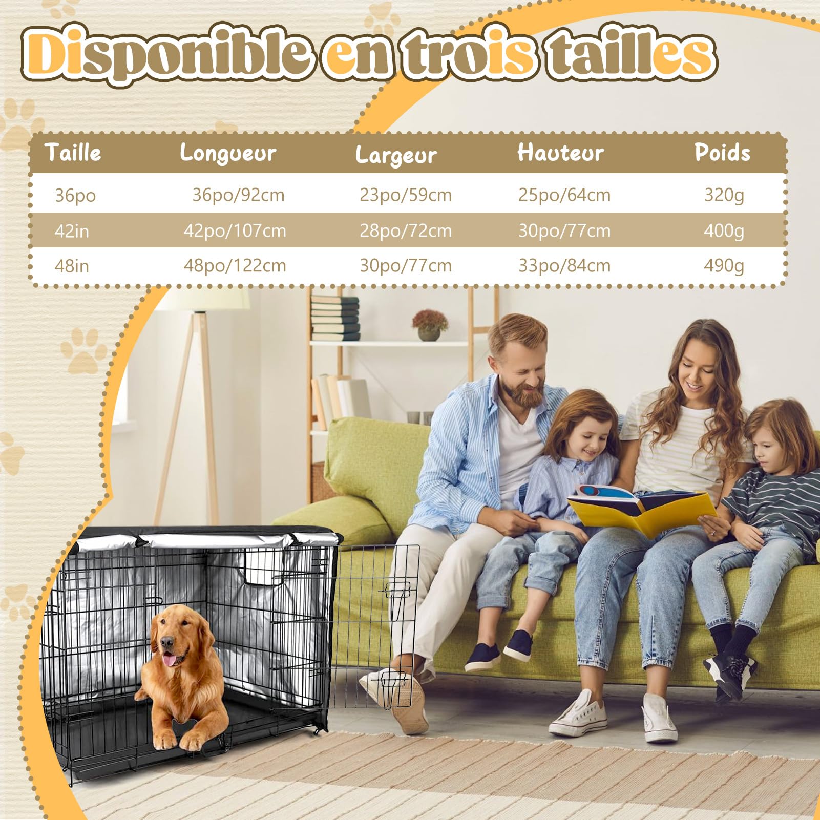 Copertura per gabbia di cane VINGVO, Copertura per gabbia di cane, Copertura per gabbia di cane 600D, Impermeabile e durevole, Copertura universale per la maggior parte delle gabbie (42pollici)
