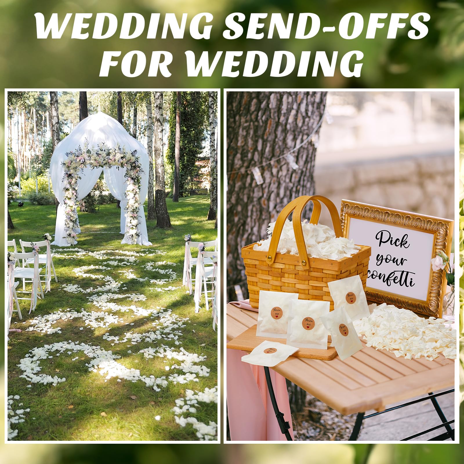 Wavwavw Paquete de 55 confeti biodegradables, pétalos de flores de hortensias secos blancos con 60 calcomanías de confeti de boda, pétalos de flores biodegradables para bodas, ideas de envío,