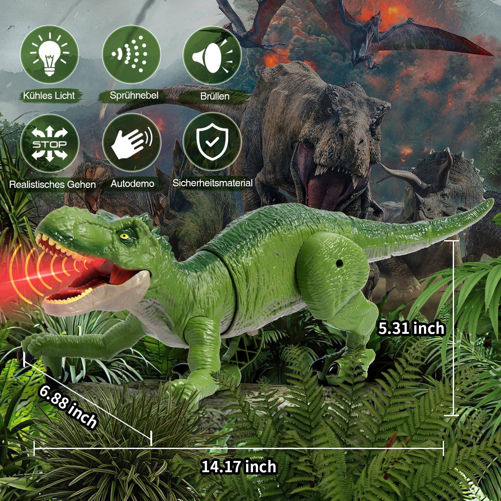 Sunrad Kinder Ferngesteuertes Dinosaurier Spielzeug,Elektronik T-Rex Dino Spielzeug mit Sprühen, Lichtern und Brüllen, Gehen, Dinosaurier Spielzeug für Jungen Mädchen ab 3 4 5 6 7 8 Jahre Geschenk