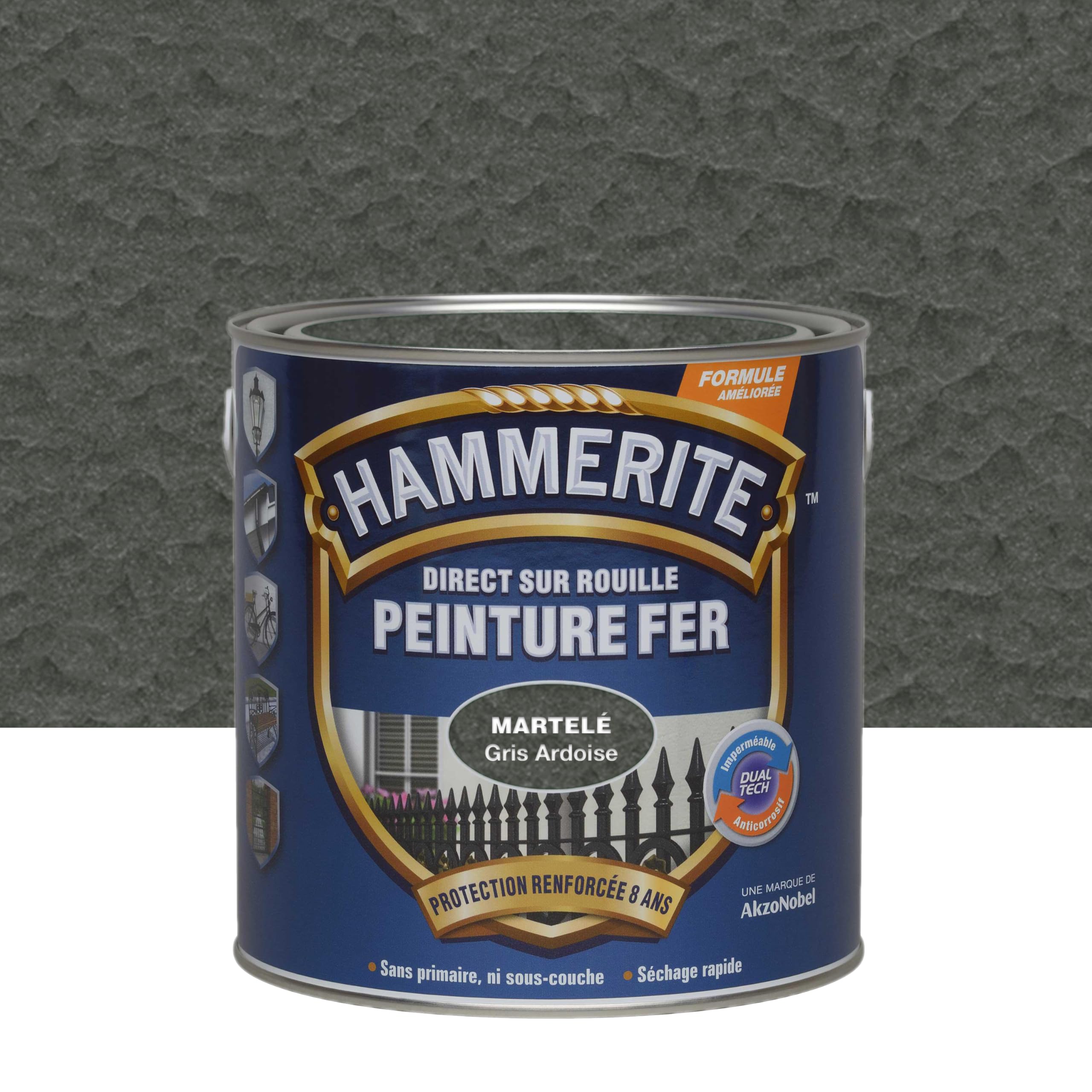 Hammerite Peinture Métal Direct sur Rouille - Anticorrosion, imperméable, direct sans sous-couche - Gris Ardoise Martelé 2,5 L
