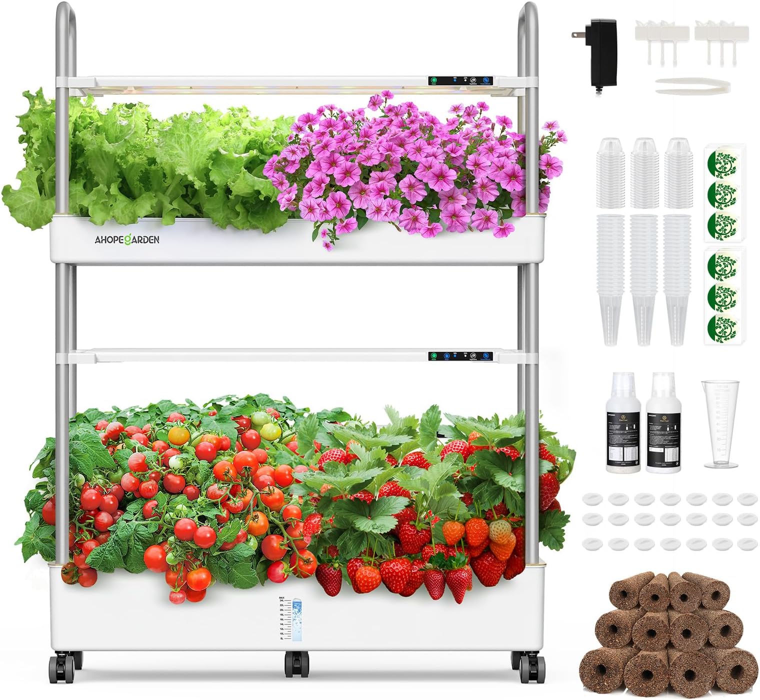 Ahopegarden Indoor Garden Hydroponics Growing System Kit: 60 Pods Indoor Herb Garden with LED Grow Light - Plant Germination Kit, 32L Large Capacity Hydroponic Tower for Vegetables Fruits Flowers
