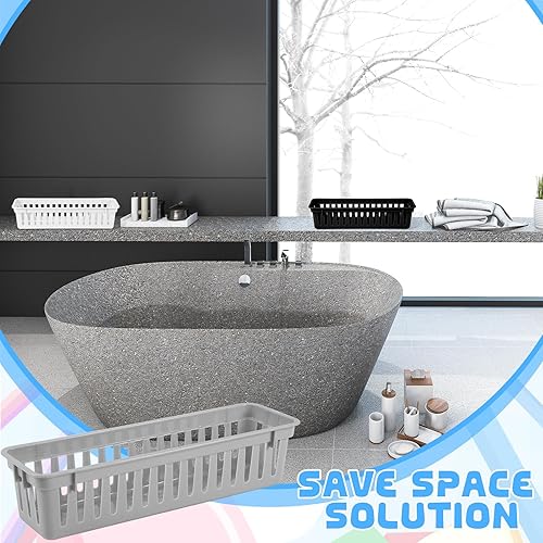 Miniatura 5 de 12 cestas de almacenamiento de plástico delgadas de color negro, blanco, gris, 10 x 3 x 2.5 pulgadas, organizador de escritorio compacto apilable