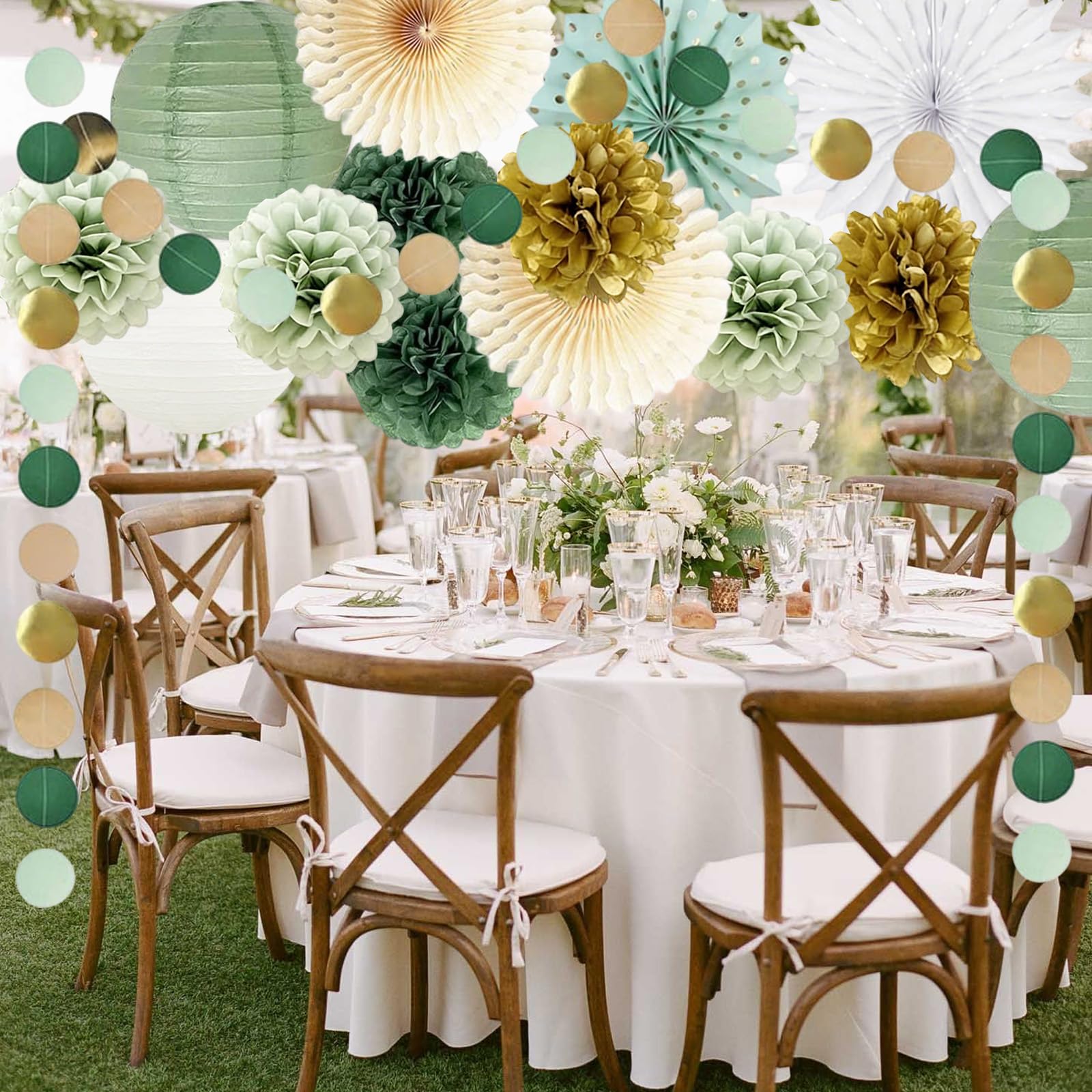 Pompon di Carta Velina,Forniture per Feste,Decorazioni Compleanno,Decorazioni Pompon,Decorazionis Festa Verde Salvia,Puntini Ghirlanda Verde Salvia,Fiori di Carta per Decorazionis Compleanno
