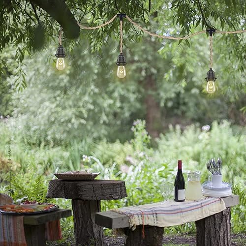 Miniatura 9 de Lámpara colgante de techo triple industrial, vintage, impermeable, con cable de cuerda de cáñamo, lámpara ignífuga para exteriores, jardín, patio,