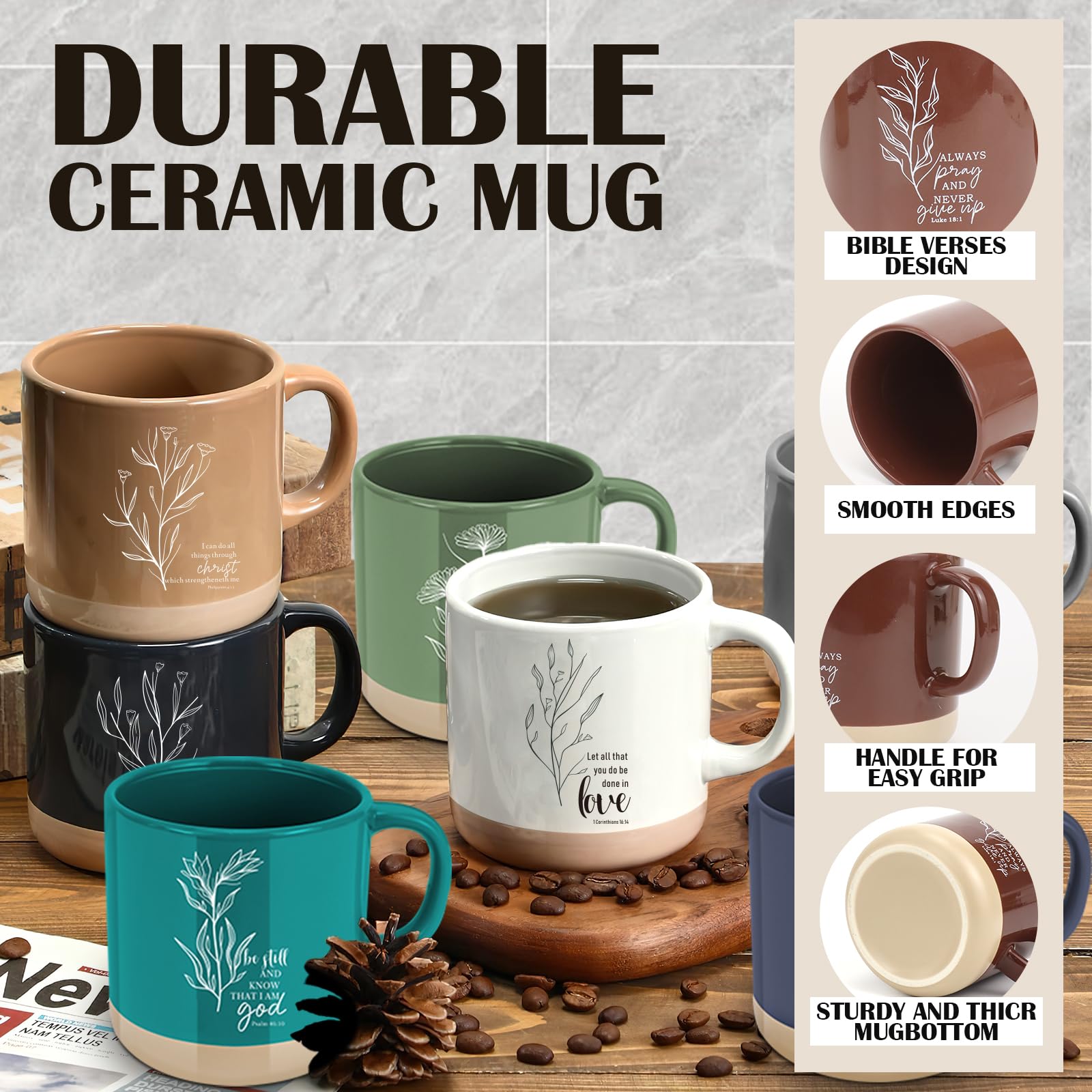 Confezione da 8 tazze cristiane da donna, 380 ml, con versi biblici, tazza da caffè religiosa in ceramica, tazza cristiana, tazza religiosa, regalo per insegnanti, dipendenti, amici