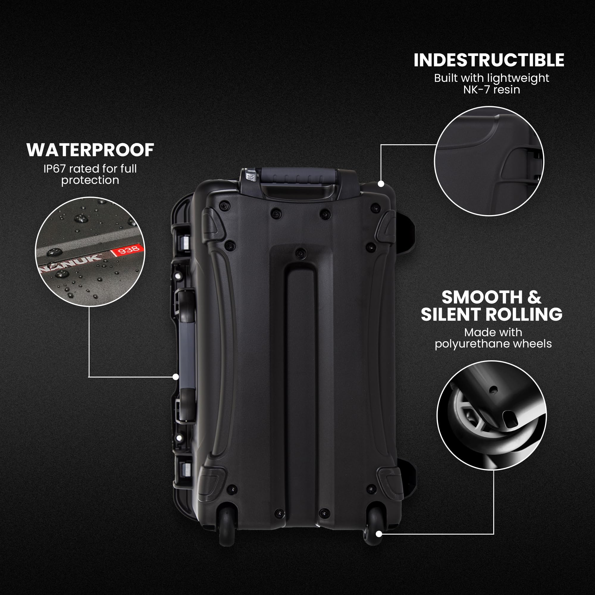 NANUK 938 Pro Photo con N-Cubik - Custodia rigida impermeabile per fotocamera da viaggio con inserto N-Cubik 17S e 17M e ruote, 60,5 x 39,4 x 33,5 cm, antipolvere e resistente agli urti, ideale per
