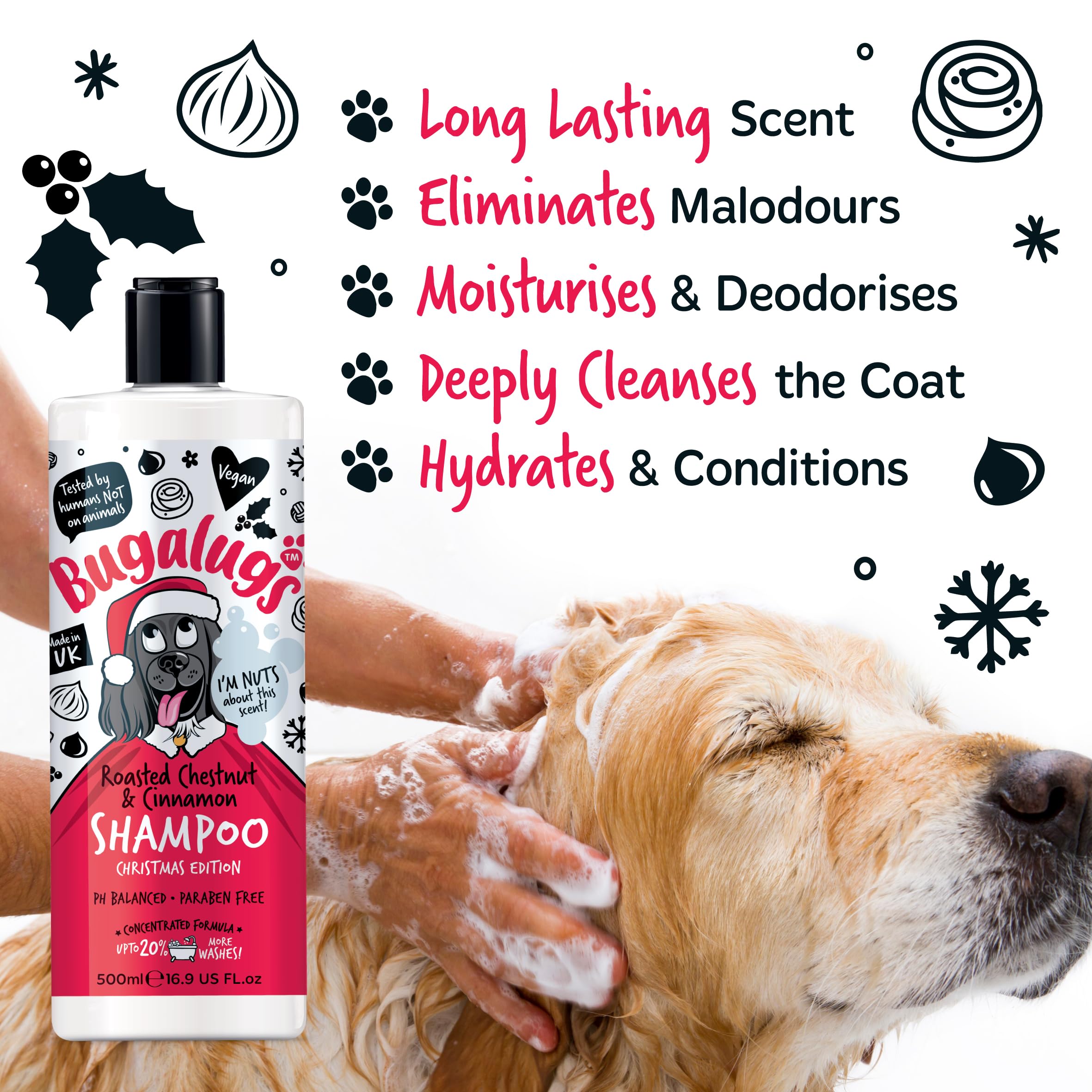 Bugalugs Dog Shampoo Christmas Edition, festively fragrant grooming products. Dog & puppy shampoo, vegan, pH balanced - Image 2