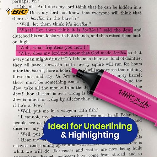 Miniatura 6 de BIC - Paquete de 6 rotuladores planos de marcado de plástico con tinta neón rosa fluorescente para notas suaves, reflejos precisos, ideal para