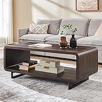 Vista 1 de Mesa de Centro Moderna de 48", Mesa Central Minimalista de 2 Niveles con Estante de Almacenamiento, Diseño de Perfil Curvo, Mesa Rectangular