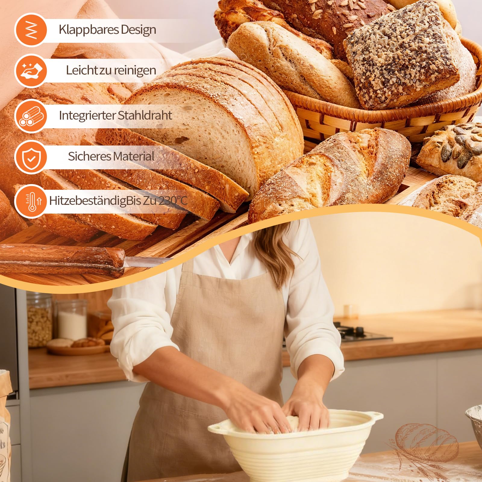 Daity Kit di avviamento a lievitazione, attrezzatura per la cottura del pane da 11 pezzi, cestino per pane ovale pieghevole da 28 cm, set da forno per pane cotto a mano per principianti e panettieri