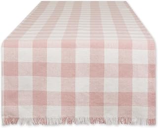 DII Fringed Check Tabletop, Table Runner, 14x72, Pale Mauve