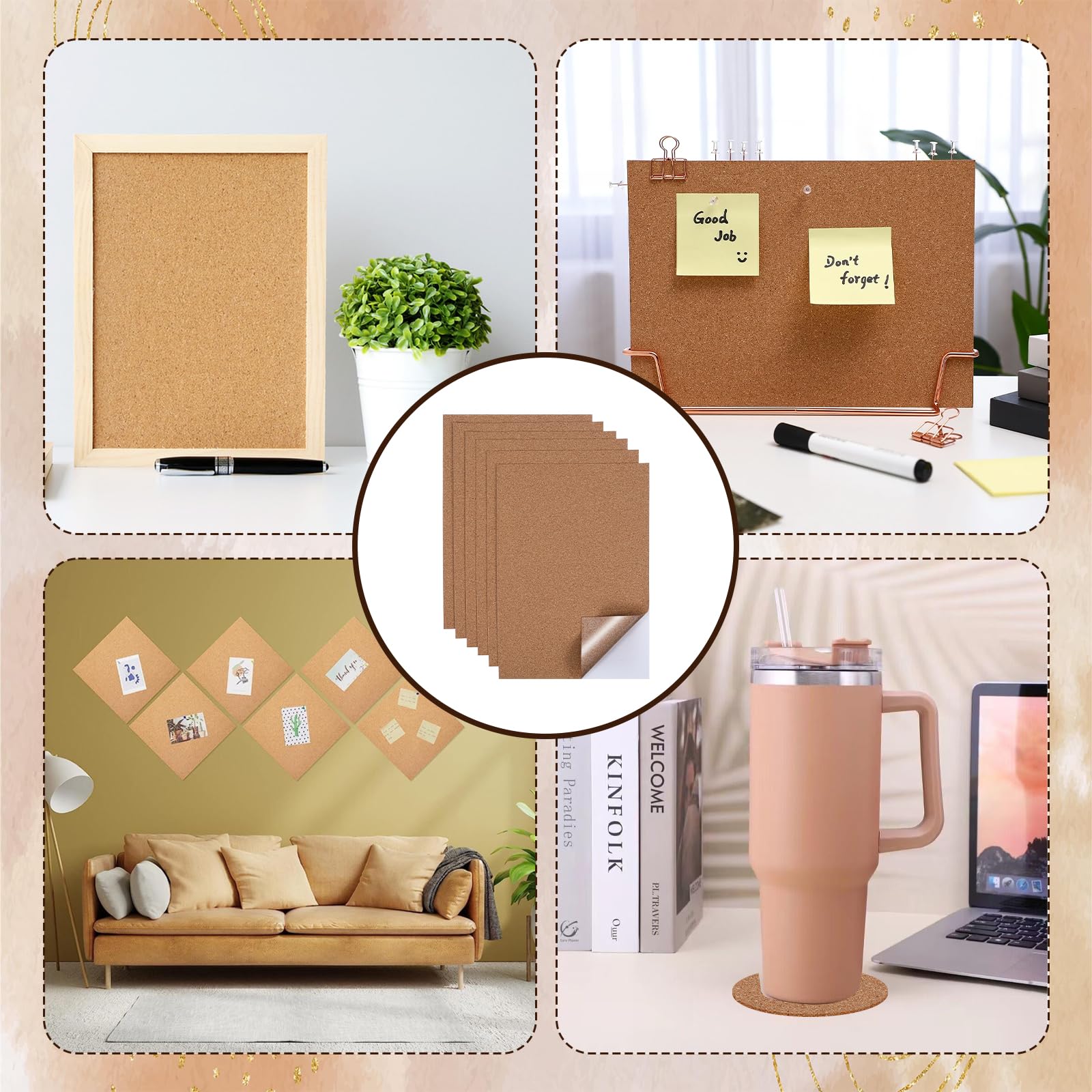 Nogeqi 6 placas de corcho autoadhesivas 30x21 cm 1 mm para pared decoración manualidades