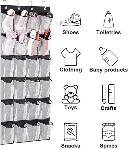 Miniatura 7 de Zapatero para colgar sobre la puerta, con bolsillos transparentes, organizador de zapatos para colgar zapatos, resistente para colgar en el armario,