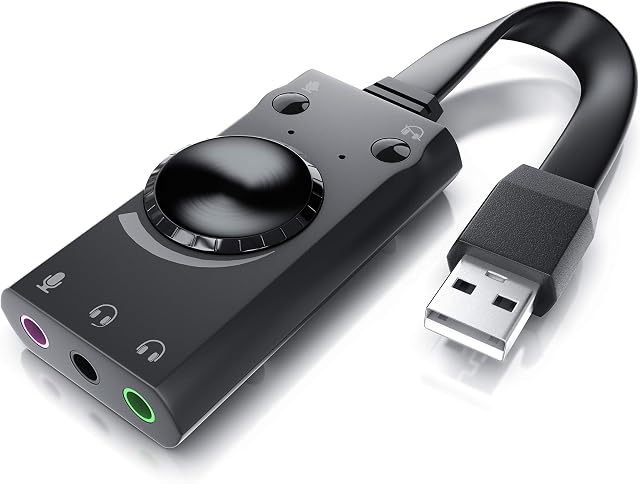 CSL - USB mini sound card - external - Virtual Surround Sound - for computer notebook tablet PC Macbook - Plug and Play - Windows 10 and Windows 11 compatible - black