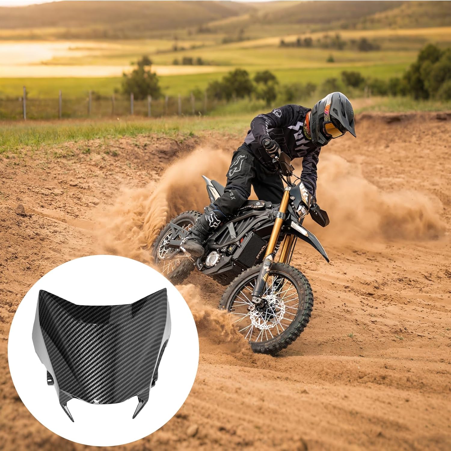 Headlight Cover for Surron Ultra Bee, Motorcycle Mudguard Fender, Imitate Carbon Fiber Windshield for Sur Ron Electric Dirt Bike (Water transfer glossy)