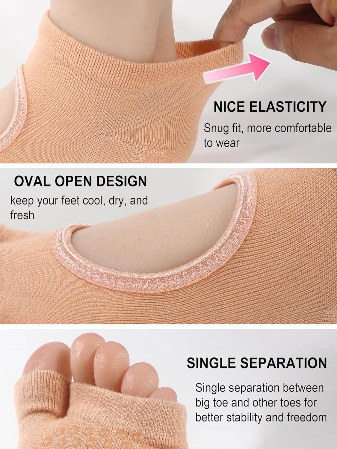 1/2 Pairs Toeless Pilates Socks for Women with Non-Slip Grips Yoga Barre Dance Socks for Barefoot Workouts - Image 4